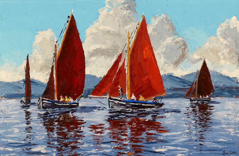 BECALMED GALWAY HOOKERS, ROUNDSTONE BAY, COUNTY GALWAY by Ivan Sutton sold for �3,200 at Whyte's Auctions