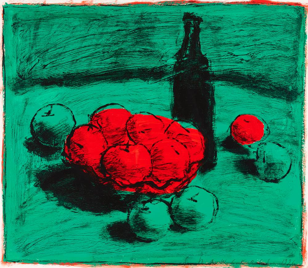 STILL LIFE WITH BOTTLE AND FRUIT, 1996 by Neil Shawcross RHA RUA (b.1940) at Whyte's Auctions