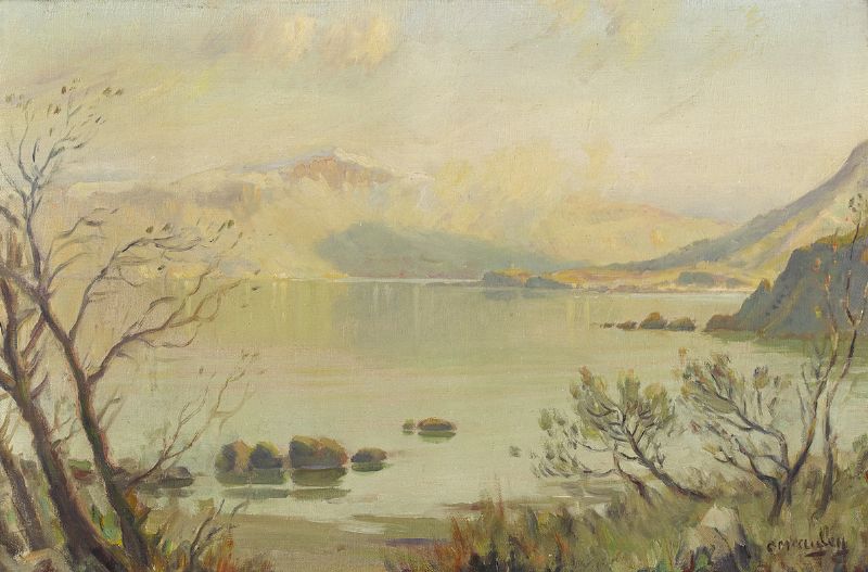 LAKE SCENE WITH MOUNTAINS by Charles J. McAuley RUA ARSA (1910-1999) at Whyte's Auctions