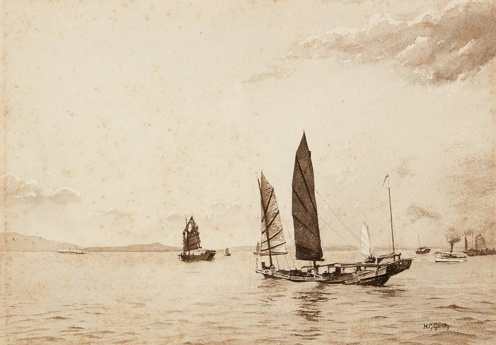 JUNKS AND STEAMBOAT IN HONG KONG HARBOUR by Henry George Gandy DSO OBE (1879-1950) at Whyte's Auctions