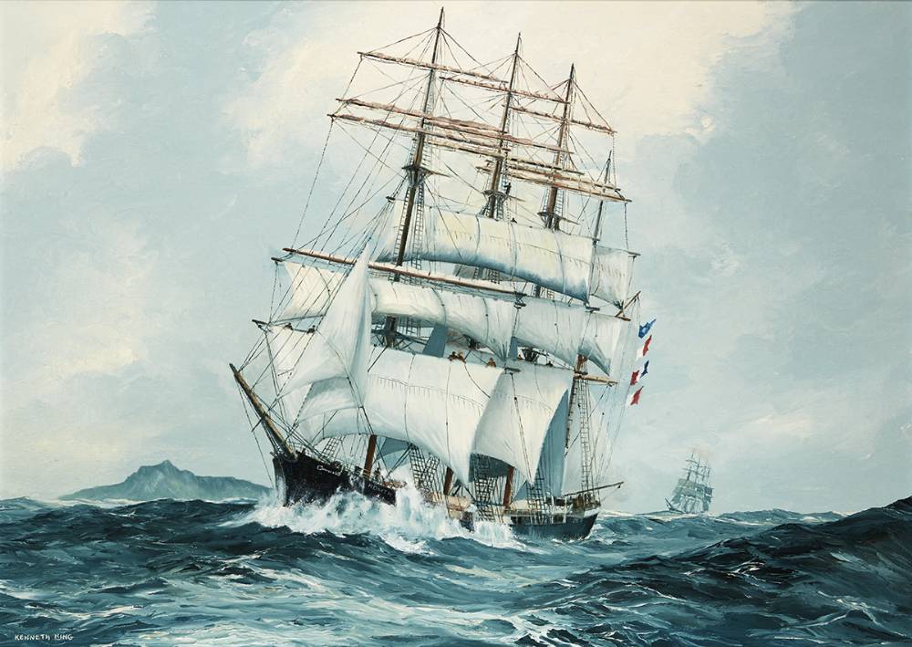 FOUR MAST BARQUE, HOWTH OF DUBLIN, OFF CAPE HORN BOUND SAN FRANCISCO, 1991 by Kenneth King sold for �950 at Whyte's Auctions