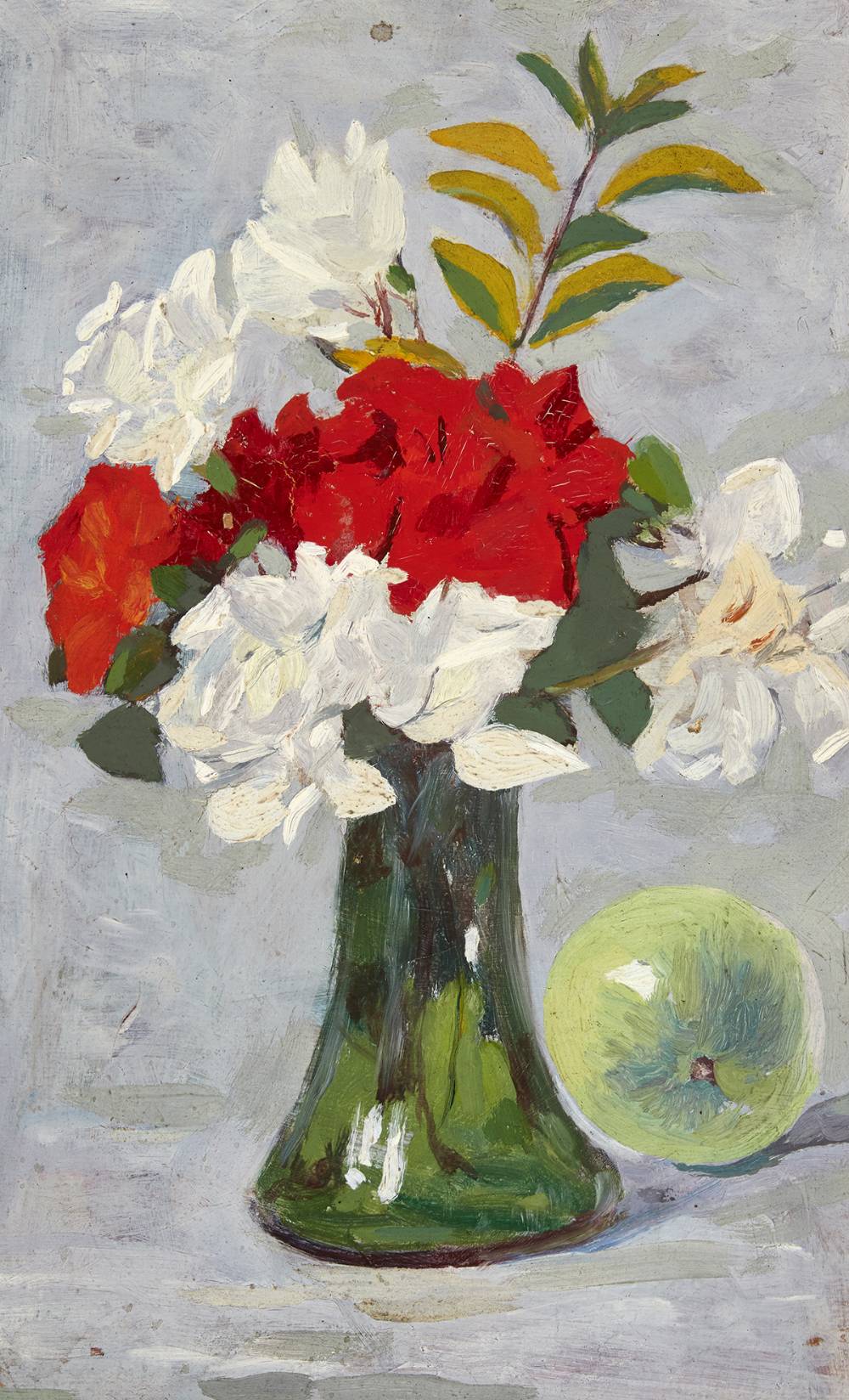 ORANGE AND WHITE FLOWERS IN A GREEN, BELL-BOTTOMED VASE by Michael Healy (1873-1941) at Whyte's Auctions