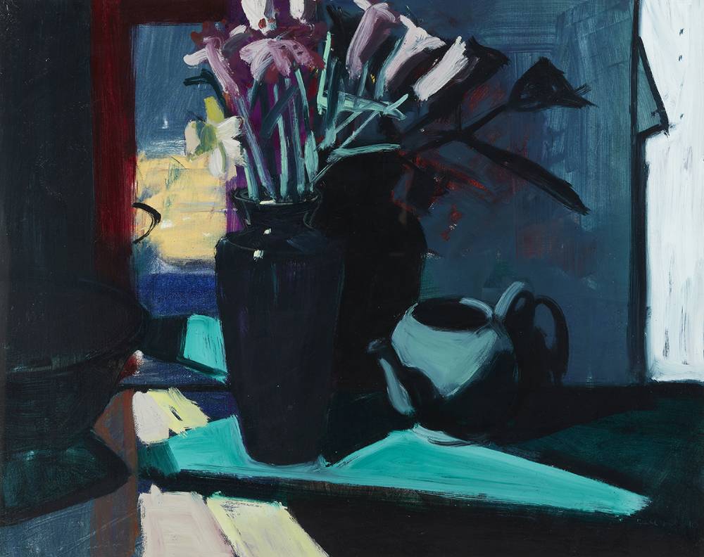 FLOWERS IN BLACK VASE, 1990 by Brian Ballard RUA (b.1943) RUA (b.1943) at Whyte's Auctions