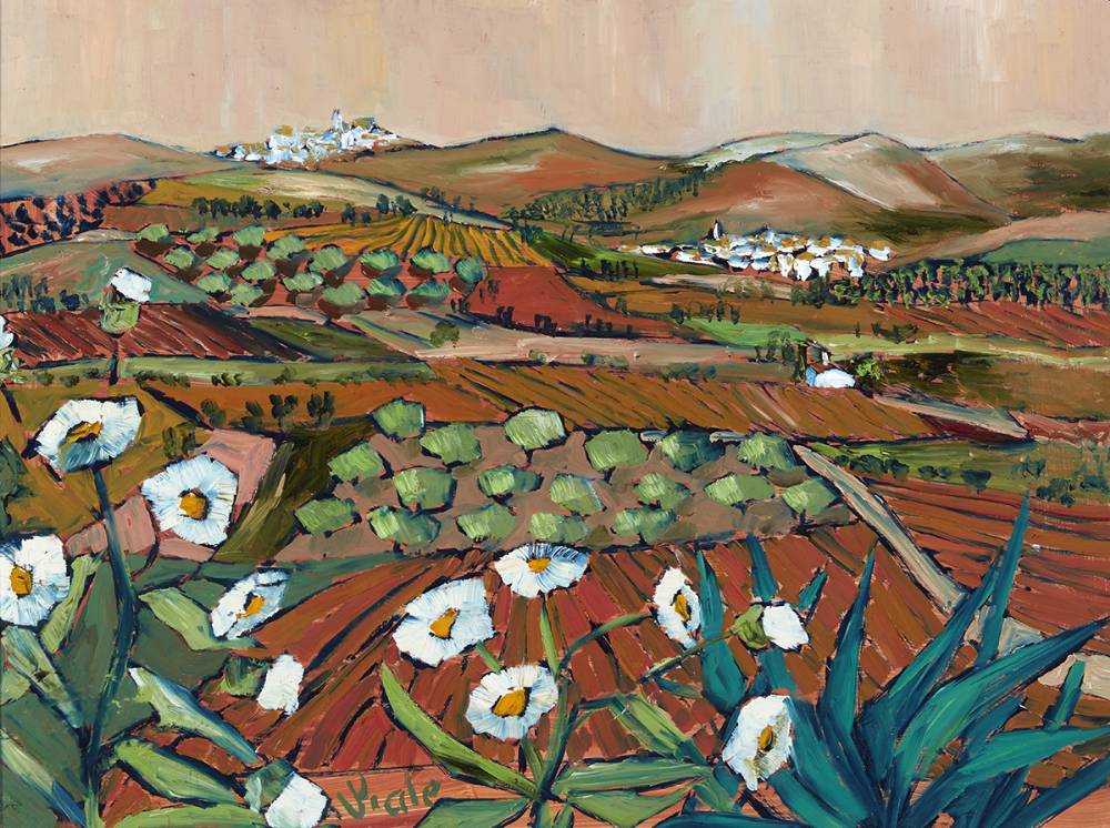 EVENING FIELDS TOWARDS OLVERA, SPAIN by Patrick Viale (b.1952) at Whyte's Auctions