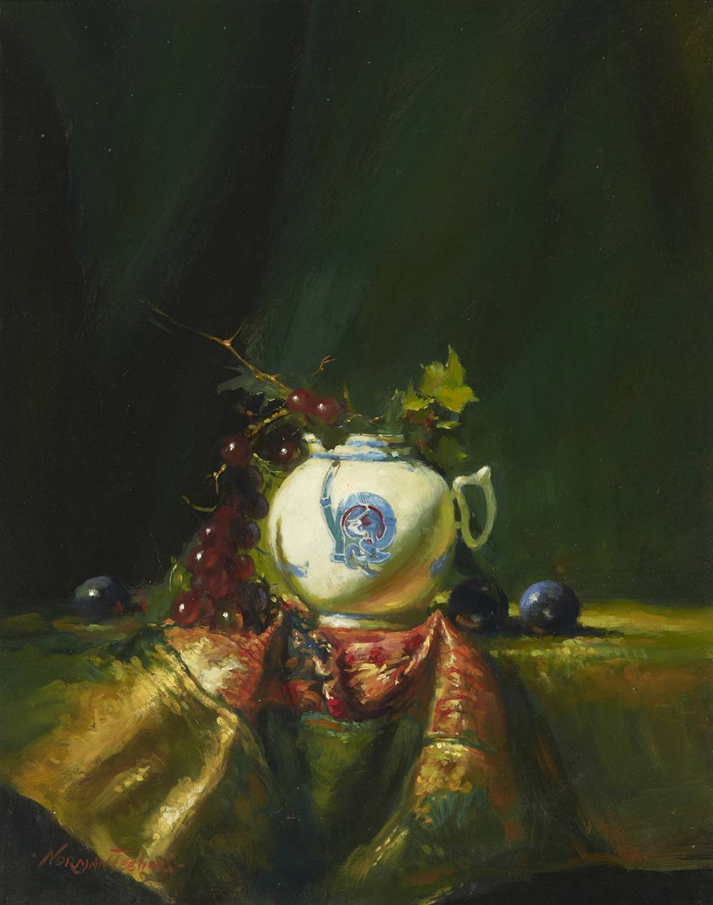 STILL LIFE WITH TEAPOT AND FRUIT by Norman Teeling (b.1944) (b.1944) at Whyte's Auctions