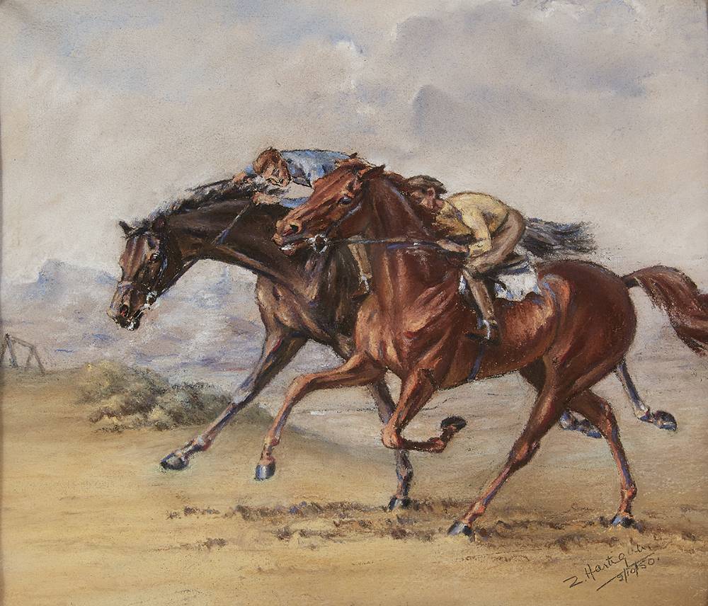 EARLY MORNING, WORKING UP WELSH'S HILL, THE CURRAGH, 1950 by Zita Hartigan (b.1932) at Whyte's Auctions