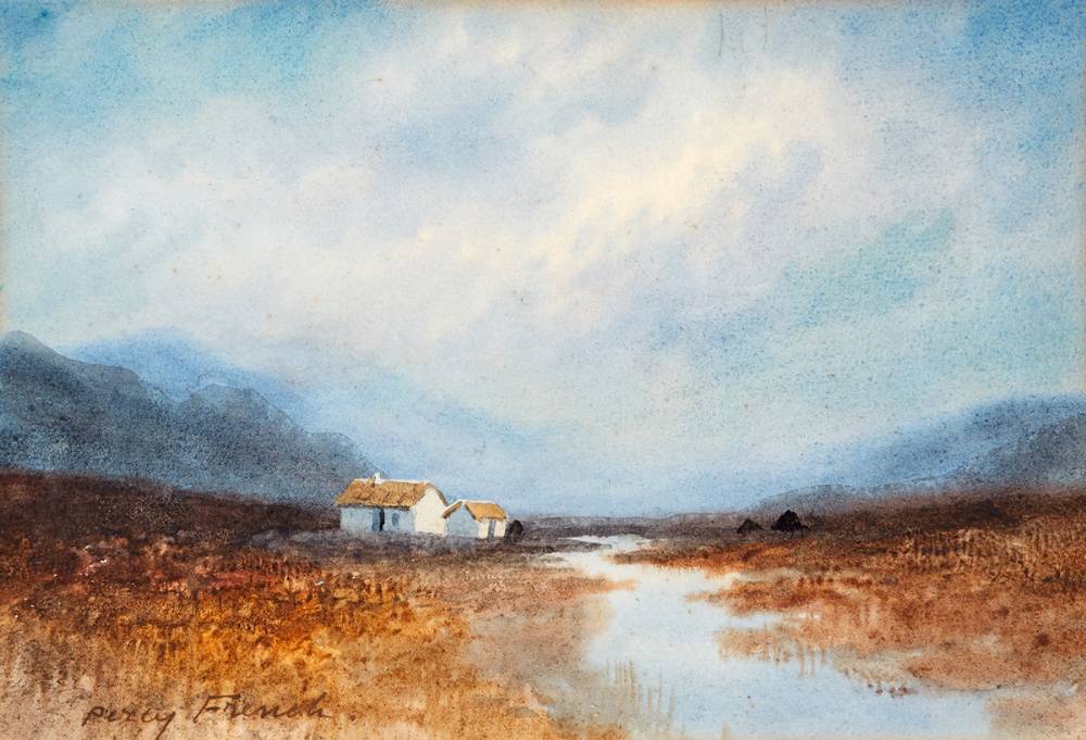 THATCHED COTTAGE IN A BOG by William Percy French (1854-1920) at Whyte's Auctions