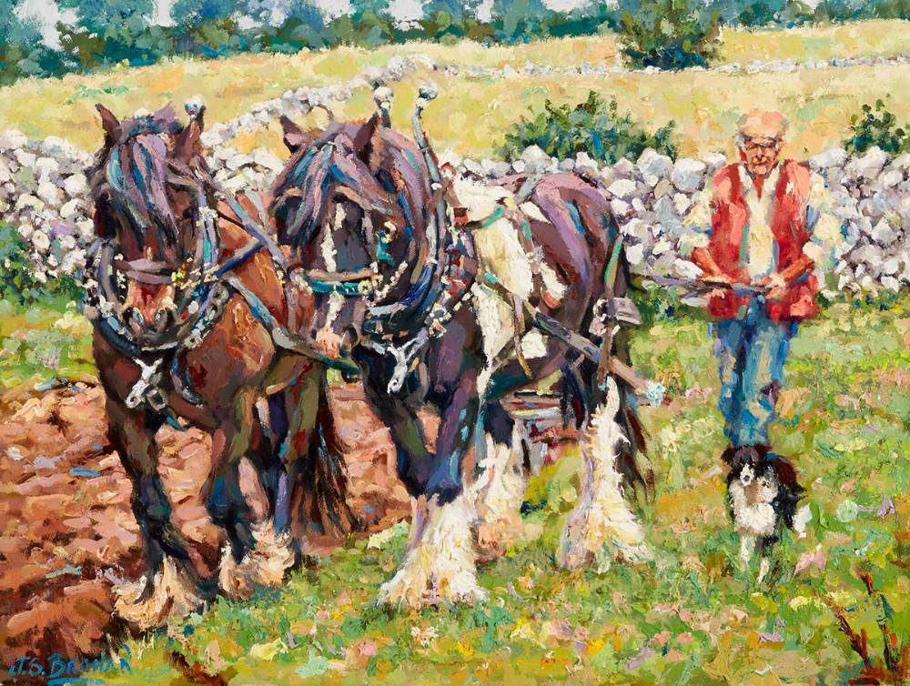 FARMER, DOG AND PLOUGH HORSES by James S. Brohan (b.1952) at Whyte's Auctions
