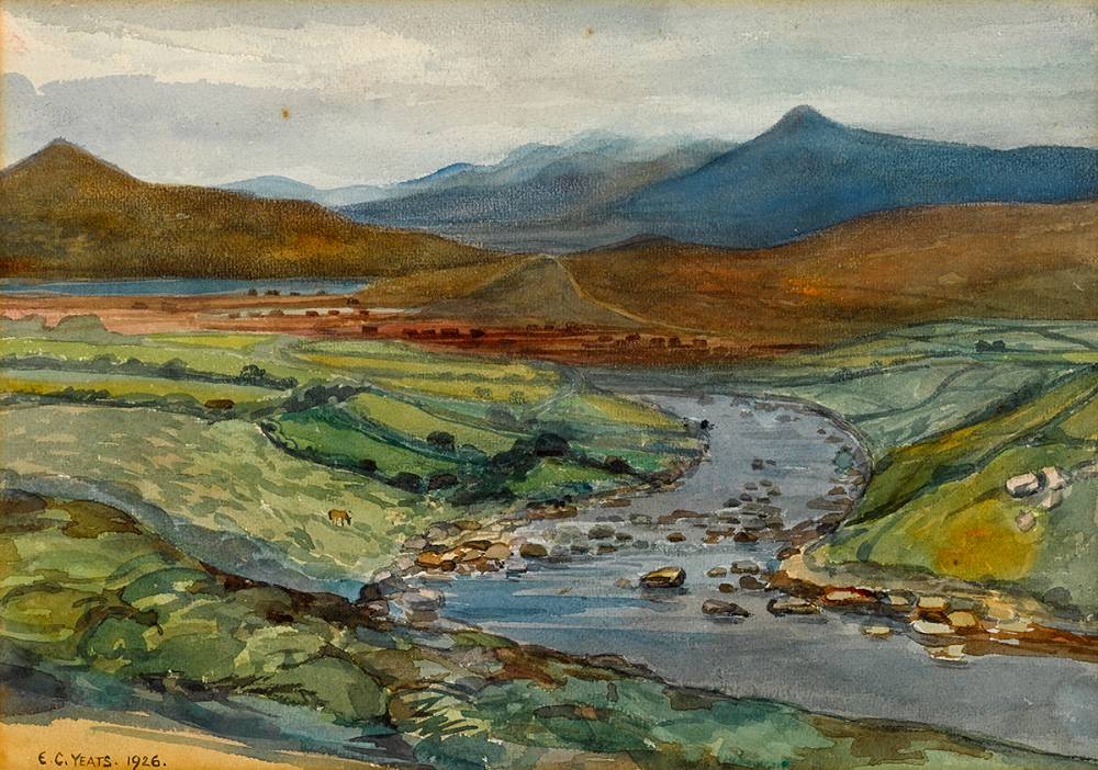RIVER WITH MOUNTAINS IN THE DISTANCE, 1926 by Elizabeth Corbet 'Lolly' Yeats (1868-1940) at Whyte's Auctions