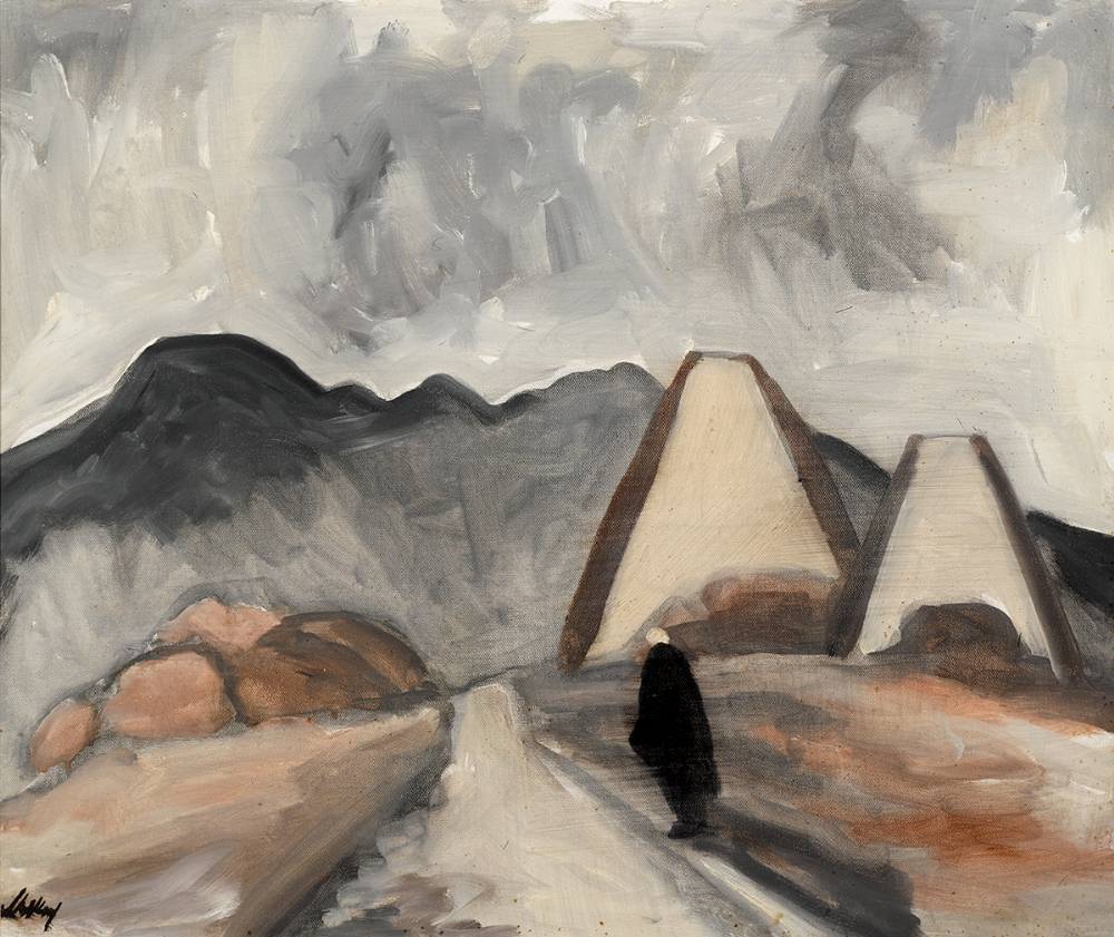 FIGURE WITH COTTAGES by Markey Robinson (1918-1999) at Whyte's Auctions