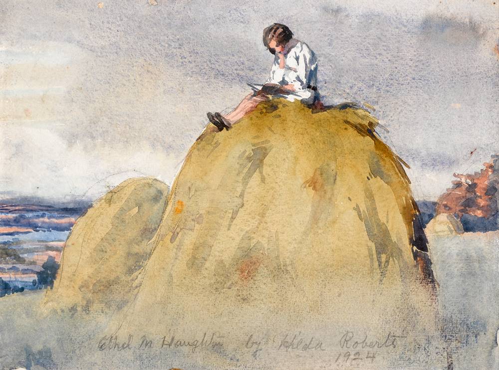 ETHEL [READING ON A HAYSTACK], 1924 by Hilda Roberts HRHA (1901-1982) at Whyte's Auctions