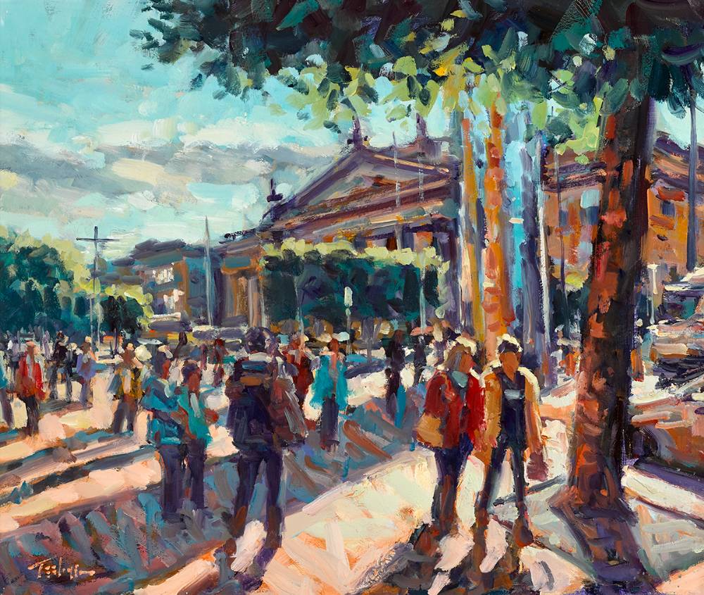 SUNLIGHT AND SHADOW AT THE SPIRE, DUBLIN by Norman Teeling (b.1944) (b.1944) at Whyte's Auctions