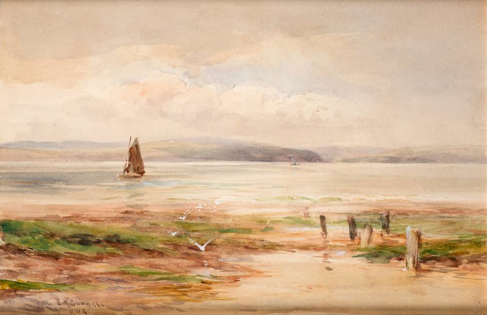 HOOKER OFF THE WEST COAST, THE SHORE AT LOW TIDE by William Bingham McGuinness RHA (1849-1928) at Whyte's Auctions