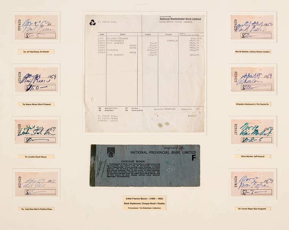 BANK STATEMENT, CHEQUE BOOK/STUBBS by Francis Bacon (1909-1992) (1909-1992) at Whyte's Auctions