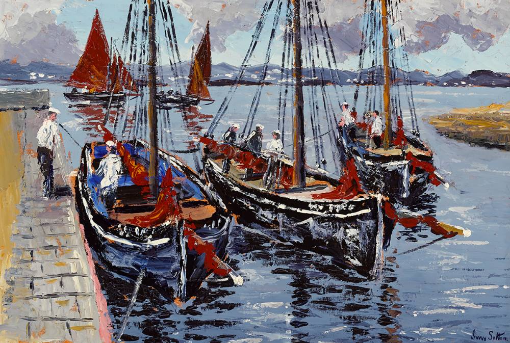 GALWAY HOOKERS, CARRAROE, COUNTY GALWAY by Ivan Sutton (b.1944) at Whyte's Auctions