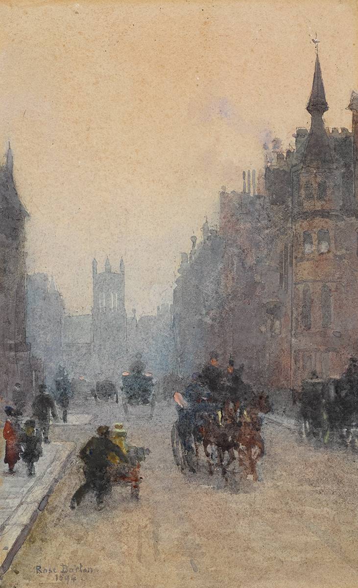 CARRIAGES ON A STREET AT EVENING, 1894 by Rose Mary Barton RWS (1856-1929) at Whyte's Auctions
