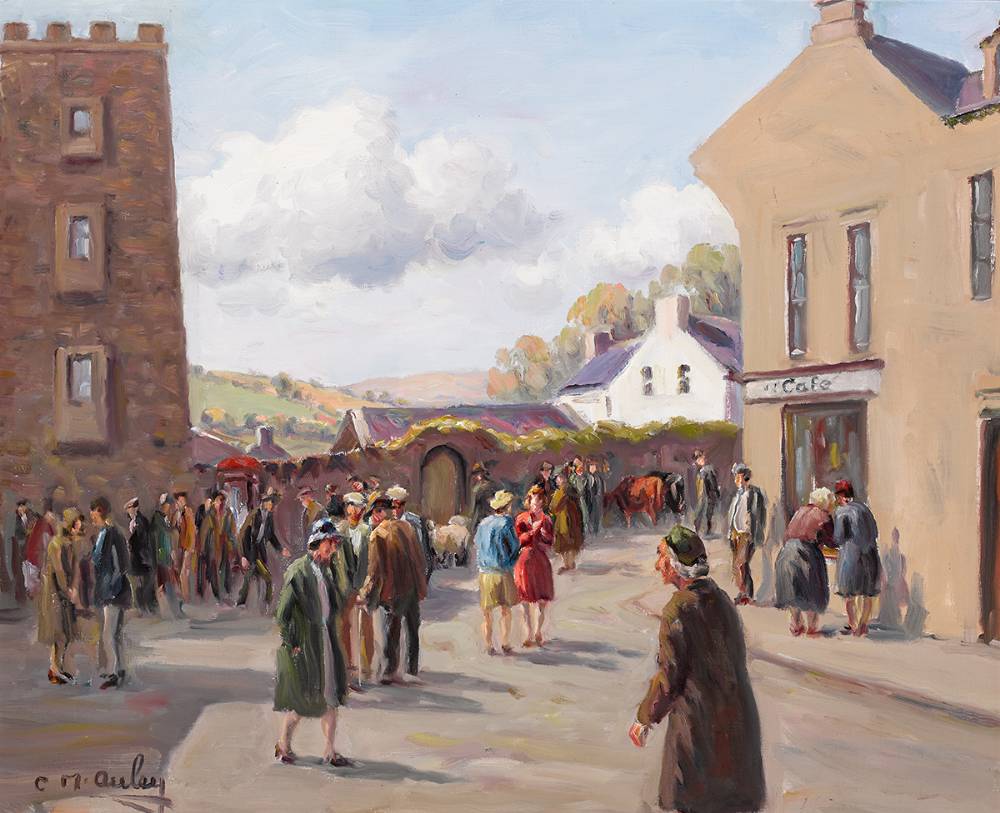 GATHERING FOR THE FAIR, CUSHENDALL, COUNTY ANTRIM by Charles J. McAuley RUA ARSA (1910-1999) at Whyte's Auctions