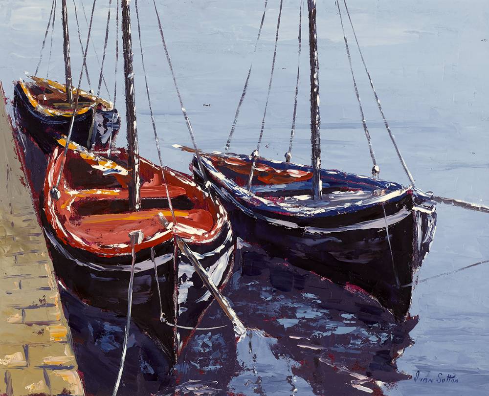 GALWAY HOOKERS BERTHED AT KINVARRA, COUNTY GALWAY by Ivan Sutton (b.1944) at Whyte's Auctions