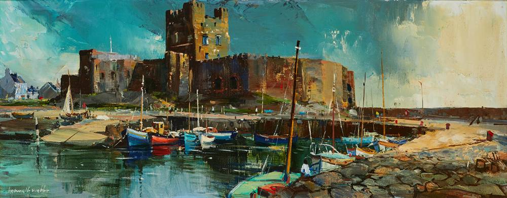 CARRICKFERGUS CASTLE AND QUAY, COUNTY ANTRIM by Kenneth Webb RWA FRSA RUA (b.1927) at Whyte's Auctions