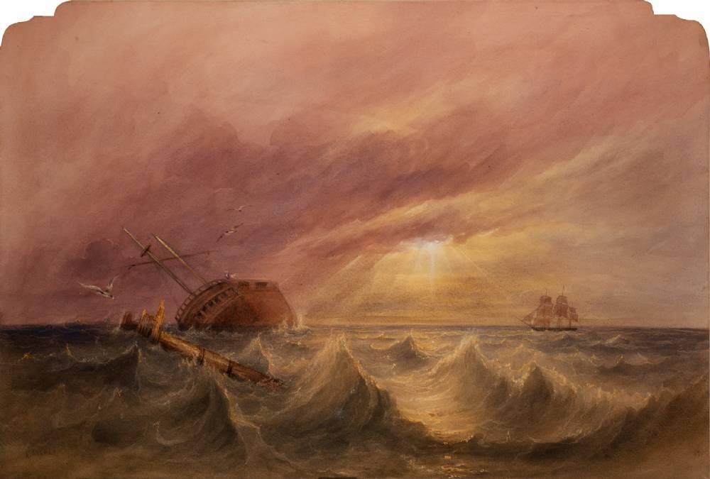 SINKING SHIP IN ROUGH WATERS by Andrew Nicholl sold for 950 at Whyte's Auctions