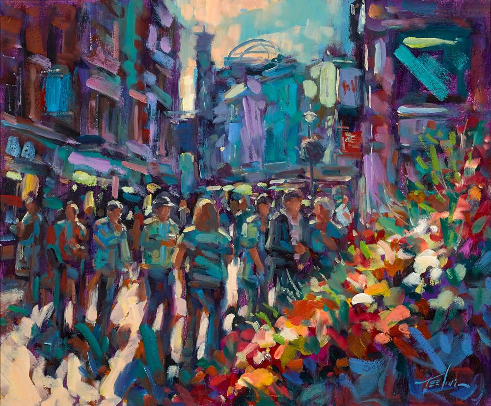 FLOWER SELLERS, GRAFTON STREET, DUBLIN by Norman Teeling (b.1944) at Whyte's Auctions
