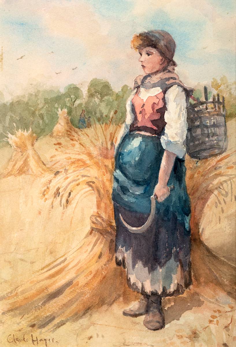 GIRL HARVESTING HAY by Claude Hayes RI ROI (1852-1922) at Whyte's Auctions