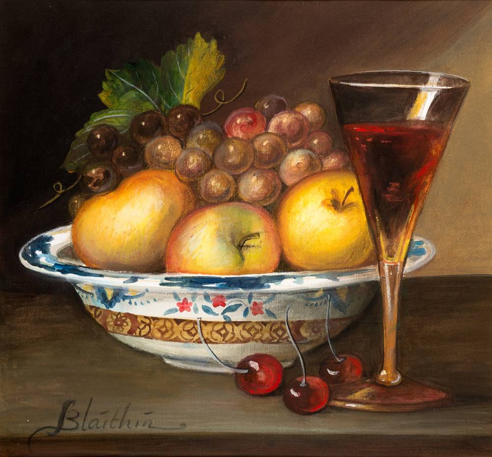 STILL LIFE WITH FRUIT AND WINE by Blithn O'Ciobhan (b. 1935) at Whyte's Auctions