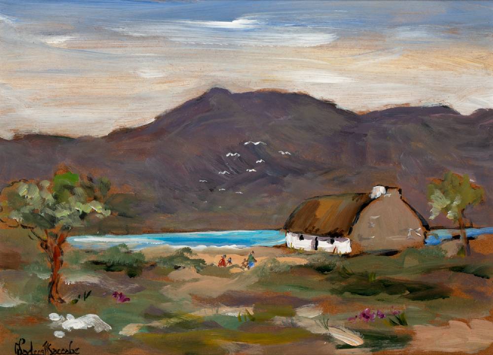 FAMILY AND COTTAGE IN DONEGAL LANDSCAPE by Gladys Maccabe MBE HRUA ROI FRSA (1918-2018) at Whyte's Auctions