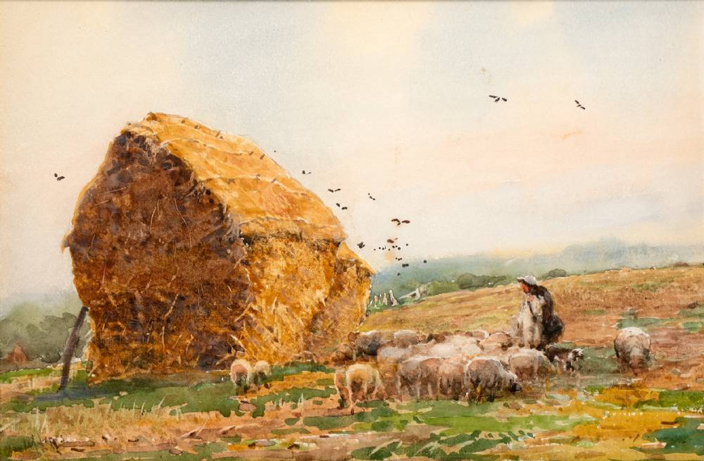 SHEEP AND HAYSTACK by Claude Hayes RI ROI (1852-1922) at Whyte's Auctions