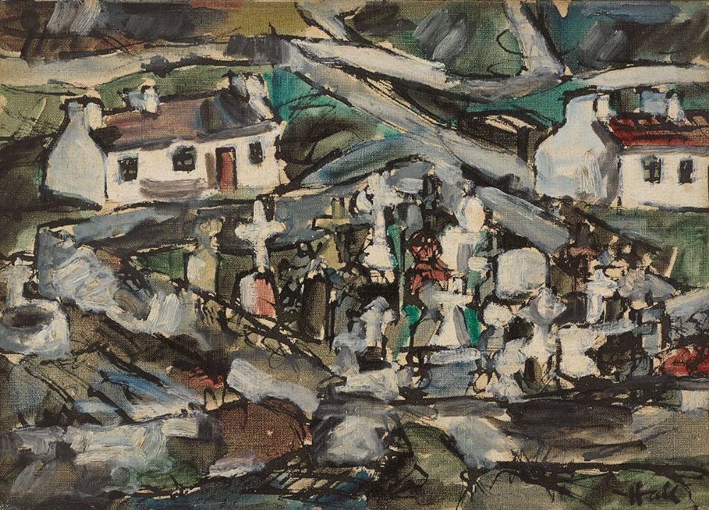 COTTAGES AND GRAVEYARD, COUNTY DONEGAL by Kenneth Hall (1913-1946) at Whyte's Auctions