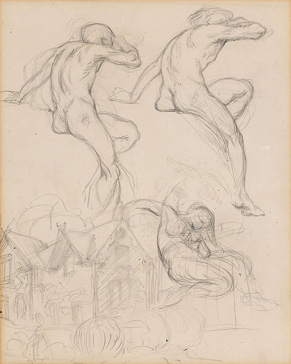 NUDE STUDIES WITH A SKETCH OF A HOUSE by Sir William Orpen KBE RA RI RHA (1878-1931) at Whyte's Auctions