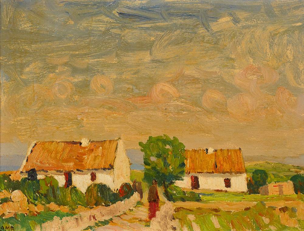 FIGURE AND COTTAGES, CARRAROE, COUNTY GALWAY, 1958 by Charles Vincent Lamb sold for 2,500 at Whyte's Auctions