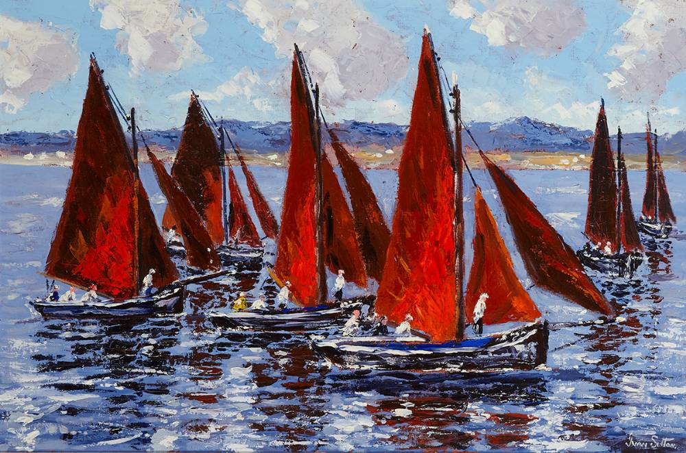 BECALMED GALWAY HOOKERS, CARRAROE, COUNTY GALWAY by Ivan Sutton sold for �2,800 at Whyte's Auctions