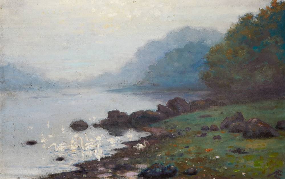 SWANS AT COOLE by George Russell ('') sold for 10,500 at Whyte's Auctions