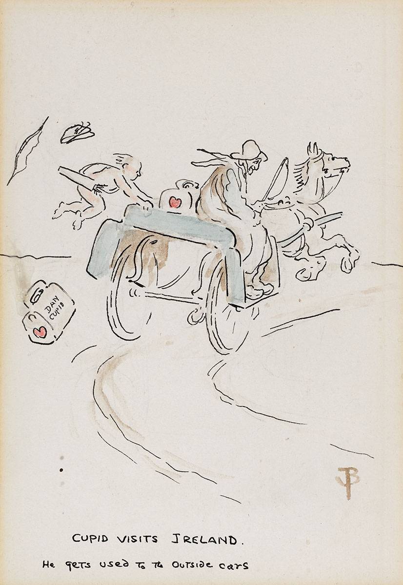 CUPID VISITS IRELAND, HE GETS USED TO THE OUTSIDE CARS by Jack Butler Yeats RHA (1871-1957) at Whyte's Auctions