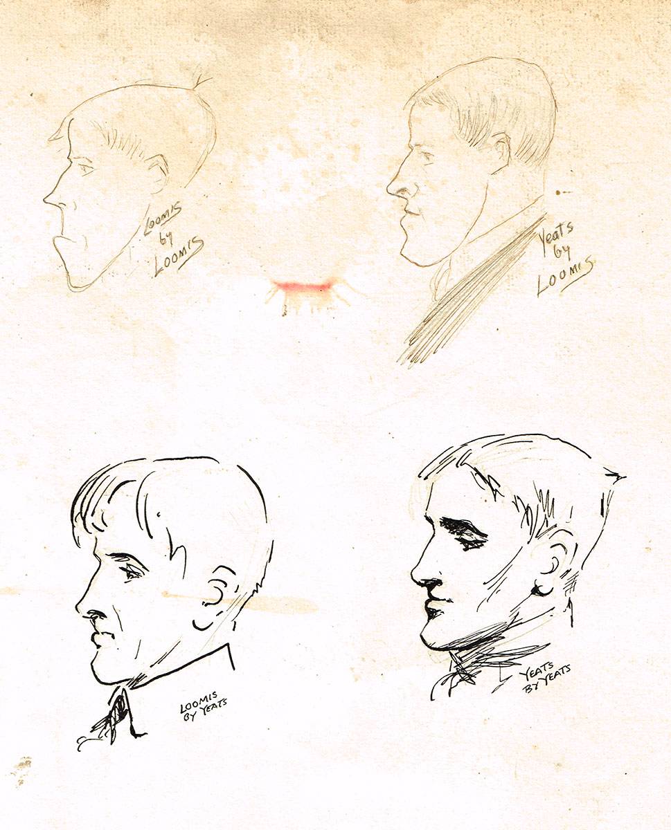SHEET OF PORTRAIT SKETCHES, INCLUDING A SELF PORTRAIT, IN COLLABORATION WITH WALTER LOOMIS by Jack Butler Yeats RHA (1871-1957) at Whyte's Auctions