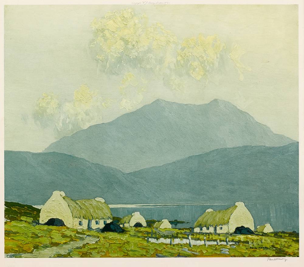 PEAT STACKS AND COTTAGES BY A LAKE, CONNEMARA by Paul Henry RHA (1876-1958) at Whyte's Auctions