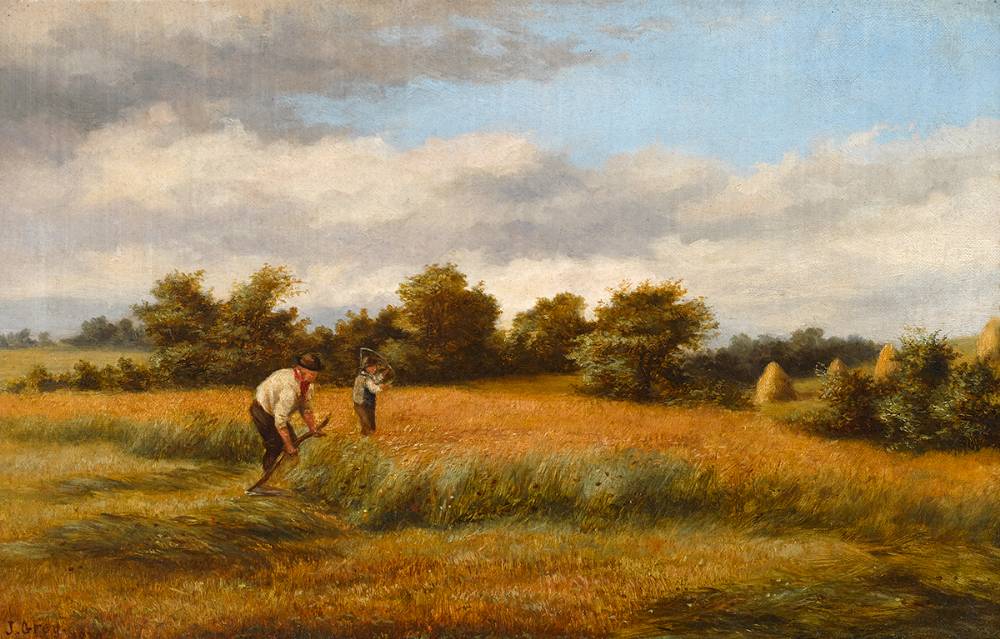 THE REAPERS, VIEW NEAR FINGLAS, COUNTY DUBLIN, 1879 by James Grey sold for �400 at Whyte's Auctions