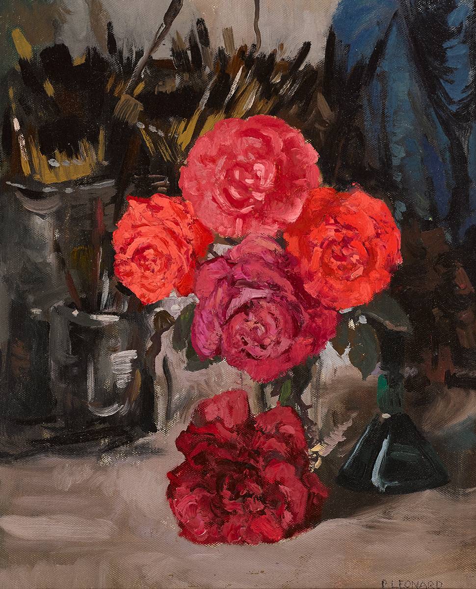 ROSES AND PAINT BRUSHES, 1970 by Patrick Leonard HRHA (1918-2005) at Whyte's Auctions