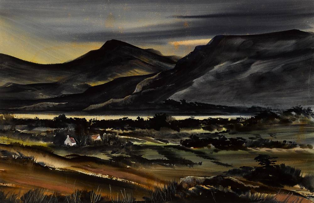 LANDSCAPE WITH COTTAGES AND MOUNTAINS by Daniel O'Neill (1920-1974) at Whyte's Auctions