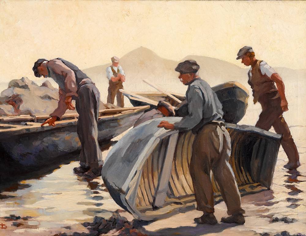 LAUNCHING THE CURRACHS, WEST OF IRELAND by Lilian Lucy Davidson ARHA (1893-1954) at Whyte's Auctions
