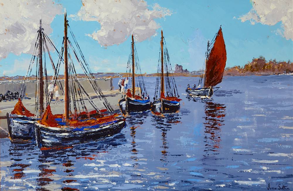 GALWAY HOOKERS, KINVARA HARBOUR, COUNTY GALWAY by Ivan Sutton (b.1944) at Whyte's Auctions
