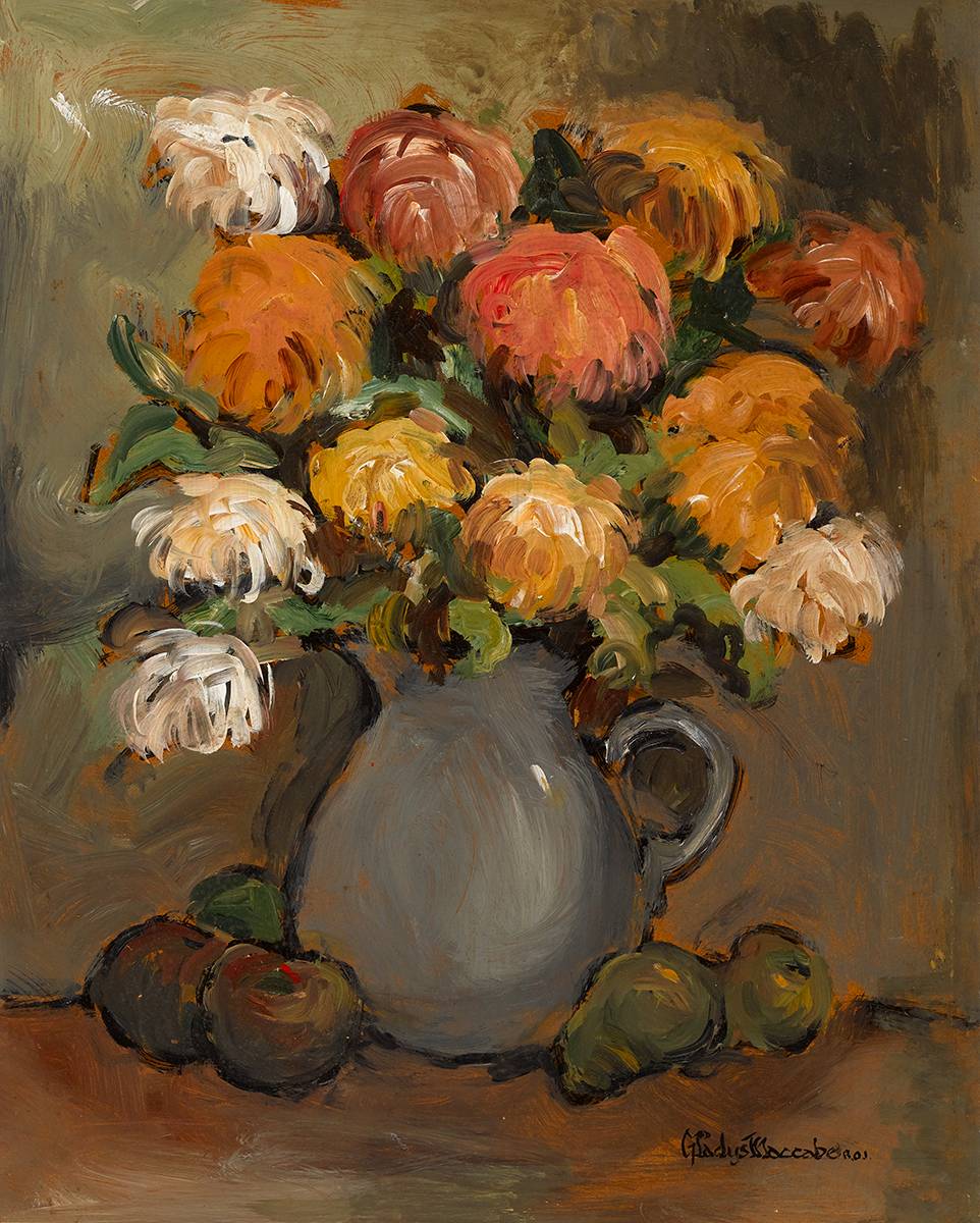 CHRYSANTHEMUMS IN A JUG by Gladys Maccabe MBE HRUA ROI FRSA (1918-2018) at Whyte's Auctions