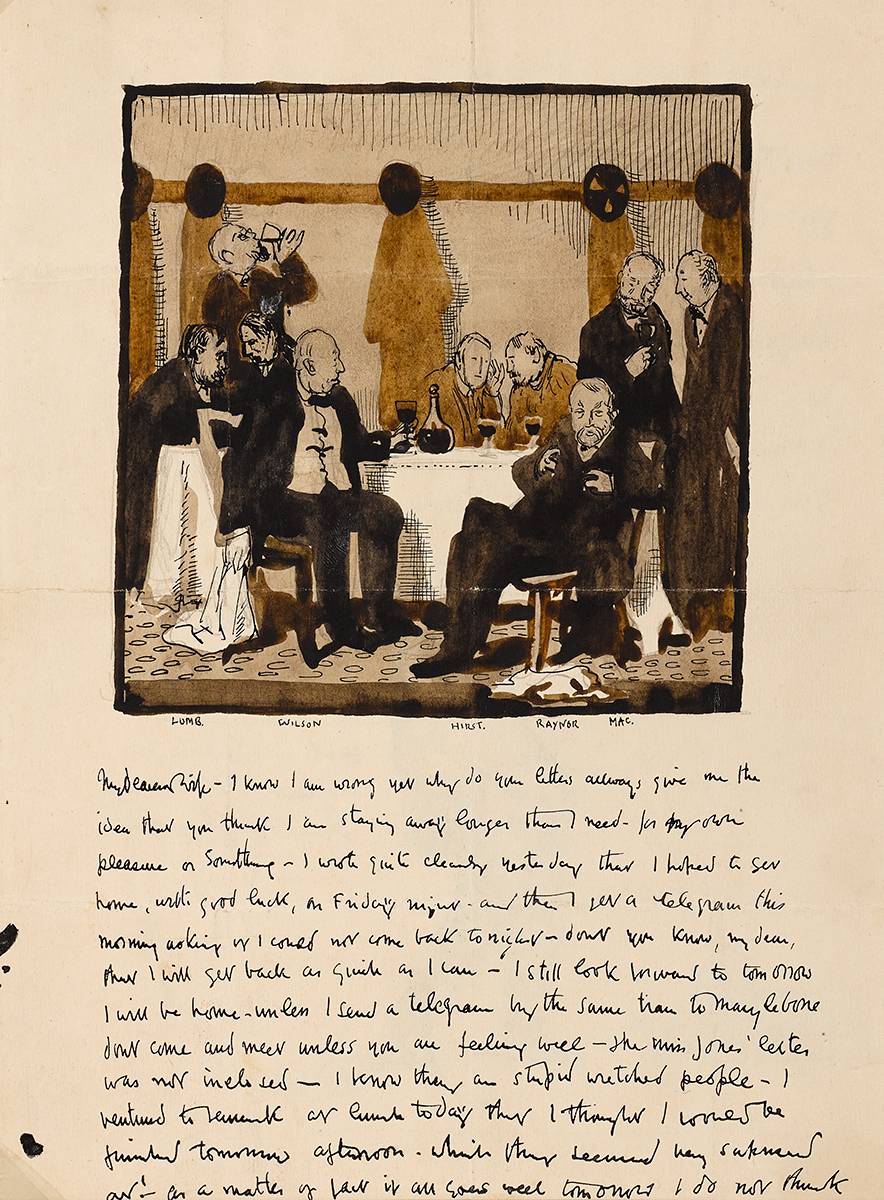 LETTER TO GRACE WITH DINNER PARTY DRAWING by Sir William Orpen sold for �4,000 at Whyte's Auctions
