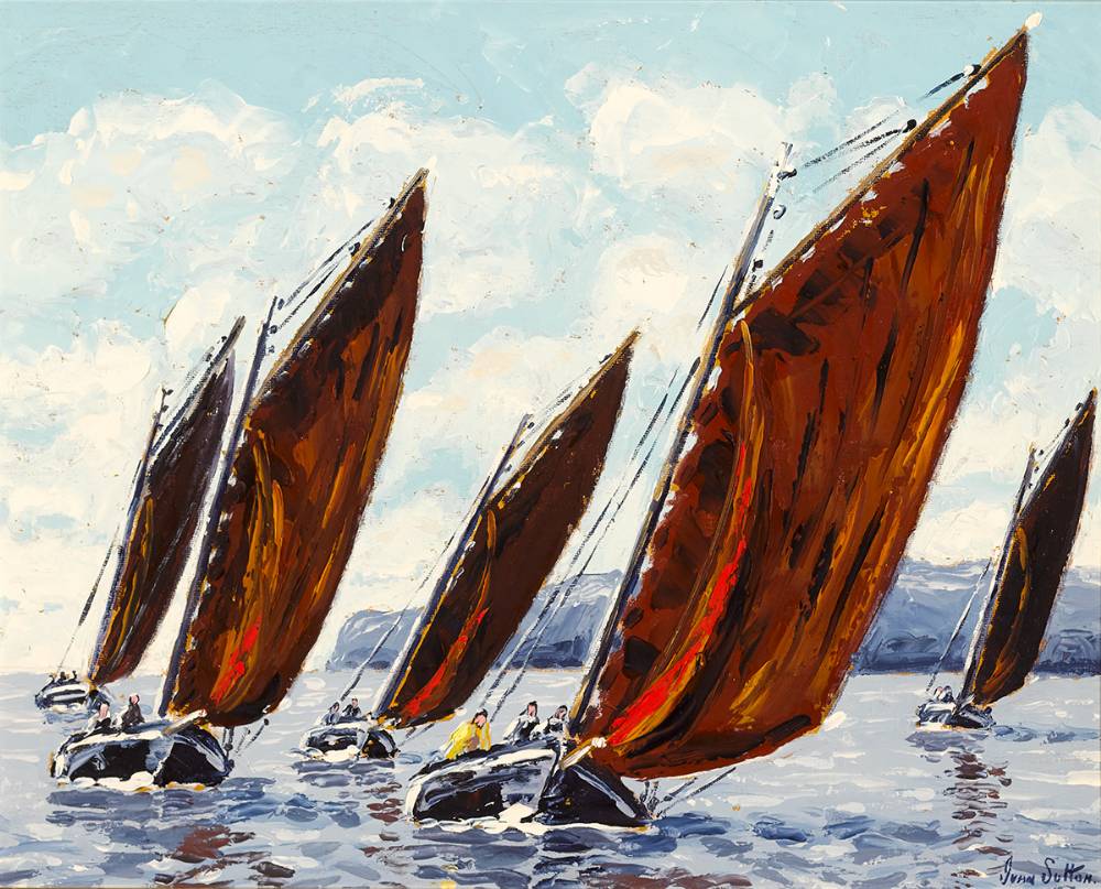 GALWAY HOOKERS OFF ACHILL HEAD, COUNTY MAYO by Ivan Sutton (b.1944) at Whyte's Auctions