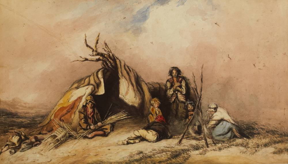 Circa 1847 a watercolour of a famine stricken family. at Whyte's Auctions