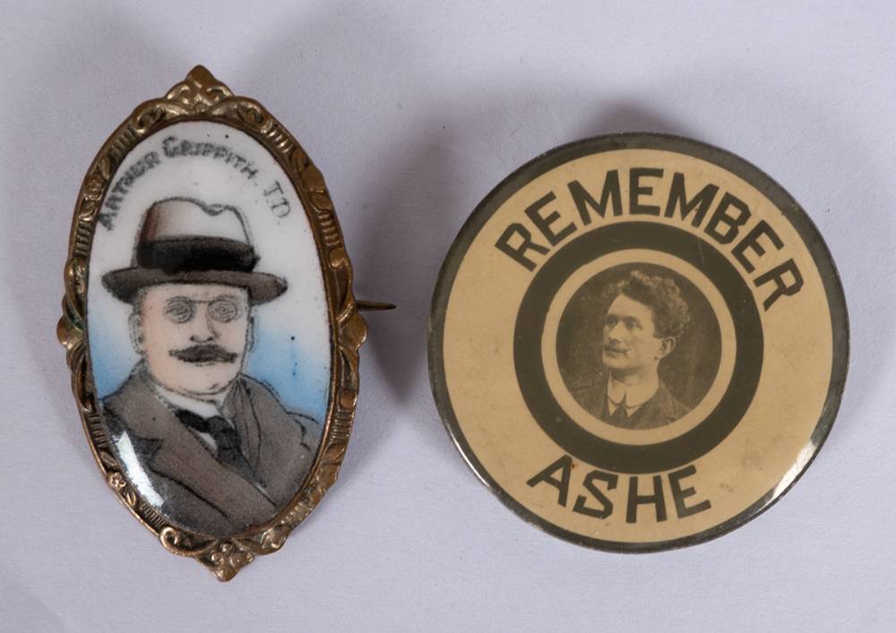 1917 and 1919 REMEMBER ASHE and ARTHUR GRIFFITH T.D. badges. at Whyte's Auctions