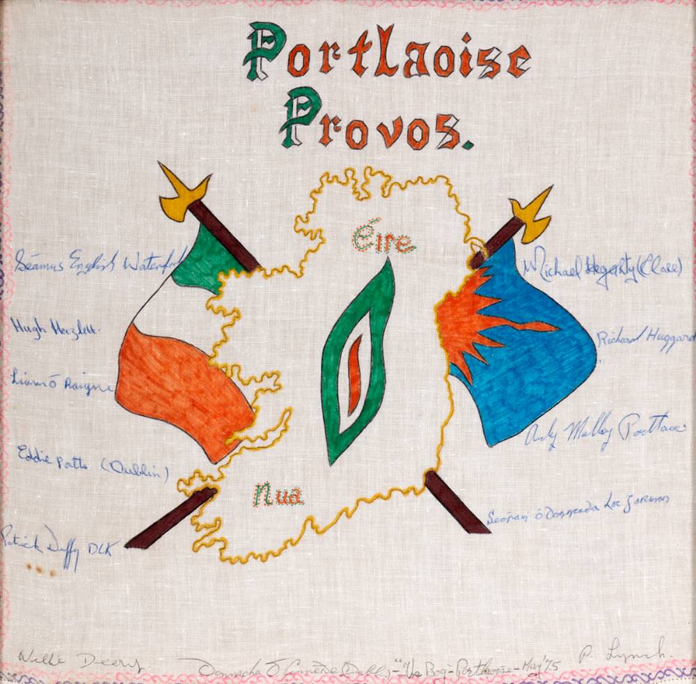 Circa 1975. Republican prisoner art: painted handkercief 'Portlaoise Provos'. at Whyte's Auctions
