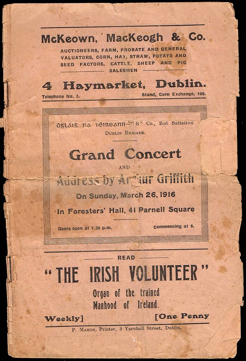 1916 (26 March) Grand Concert and Address by Arthur Griffith programme and other related items. (5) at Whyte's Auctions