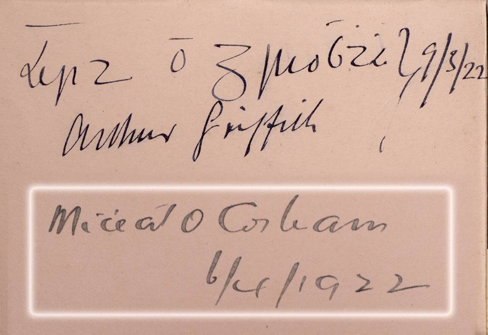 1922. Autograph album including signatures of Arthur Griffith and Michael Collins. at Whyte's Auctions